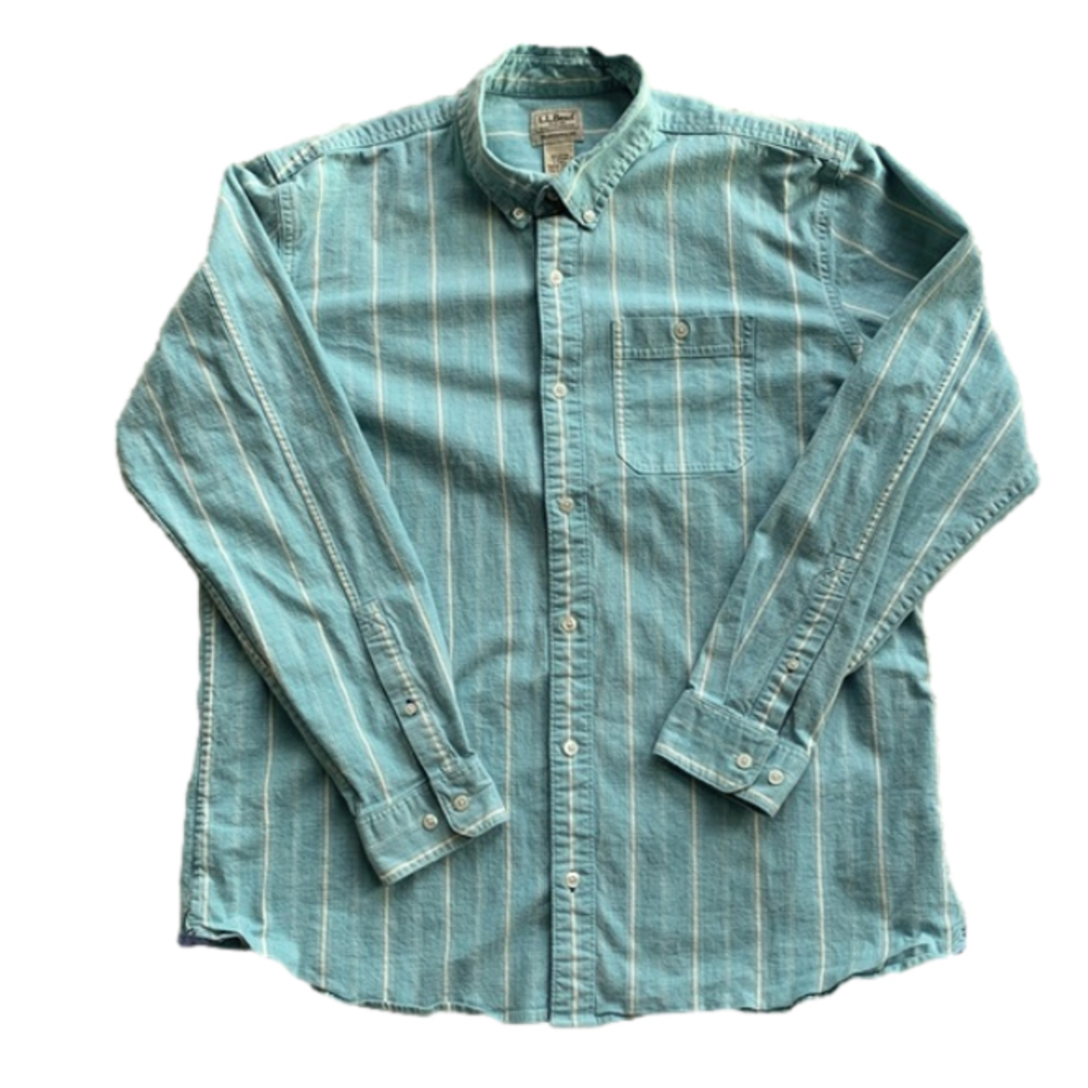 LL Bean Light Blue Striped Button Down Shirt Men's Large Tall